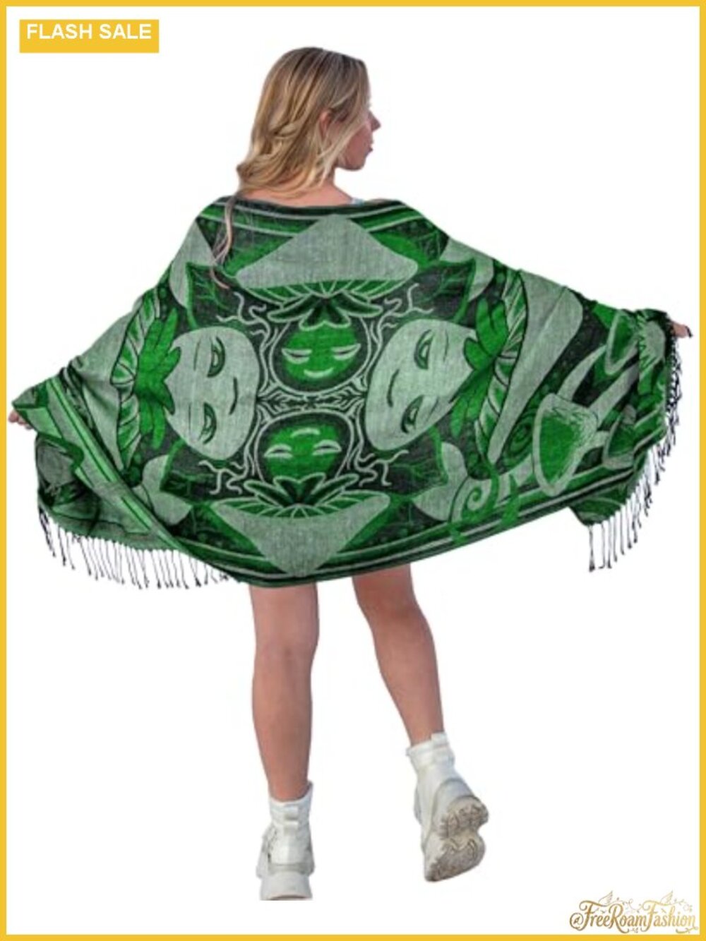 Mushroom Pashmina Shawl with Fringes Viscose Acrylic Wrap